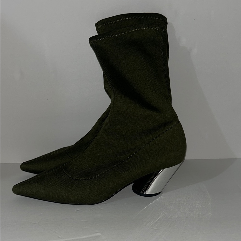 Zara Black Sock Ankle Boots with Silver Block Heel